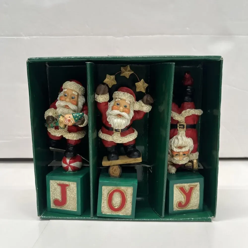 Kurt Adler 3 Piece Balancing Santa’s Christmas Joy Blocks Resin Figurine Set